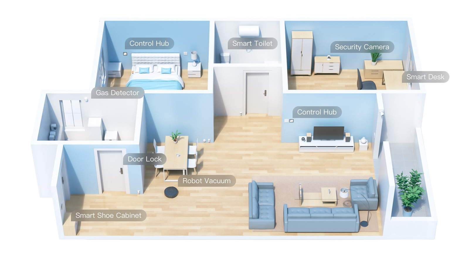 Studio smart home layout — AuraNest Dubai